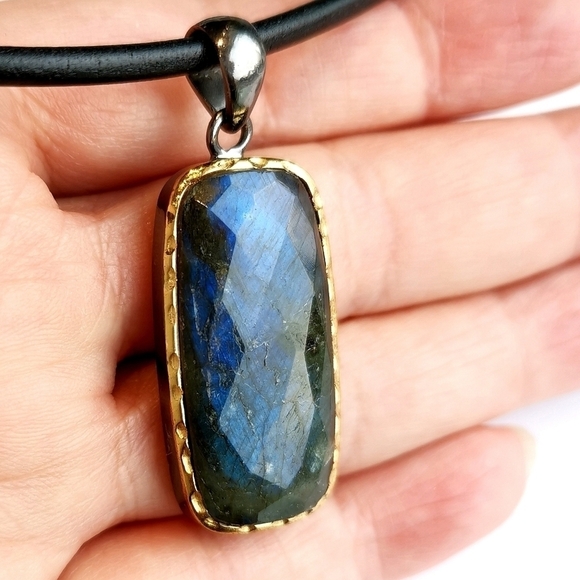 Labradorite pendant necklace in Sterling Silver 14k gold vermeil 🆕 - Picture 4 of 9